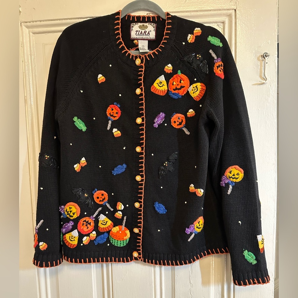 Halloween Embroidered Black grannycore women’s Cardigan Jacket